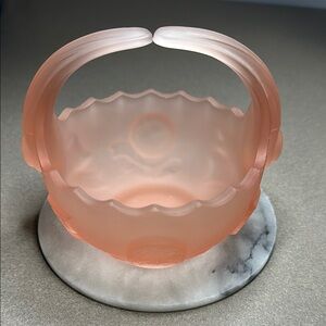 Pink Frosted Glass Vase with Scalloped Edge